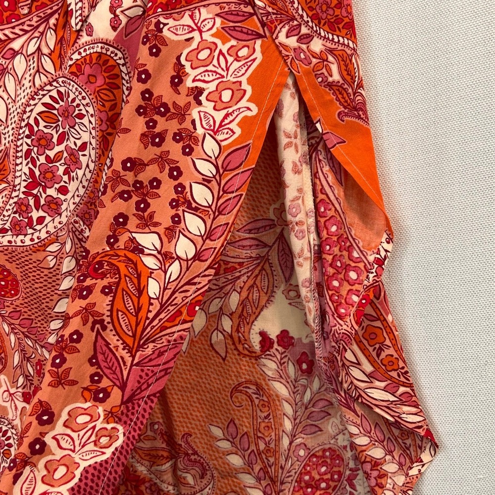 Patrons of Peace Boho Maxi Wrap Skirt L Orange Paisley Patchwork Festival Hippie - Picture 9 of 15